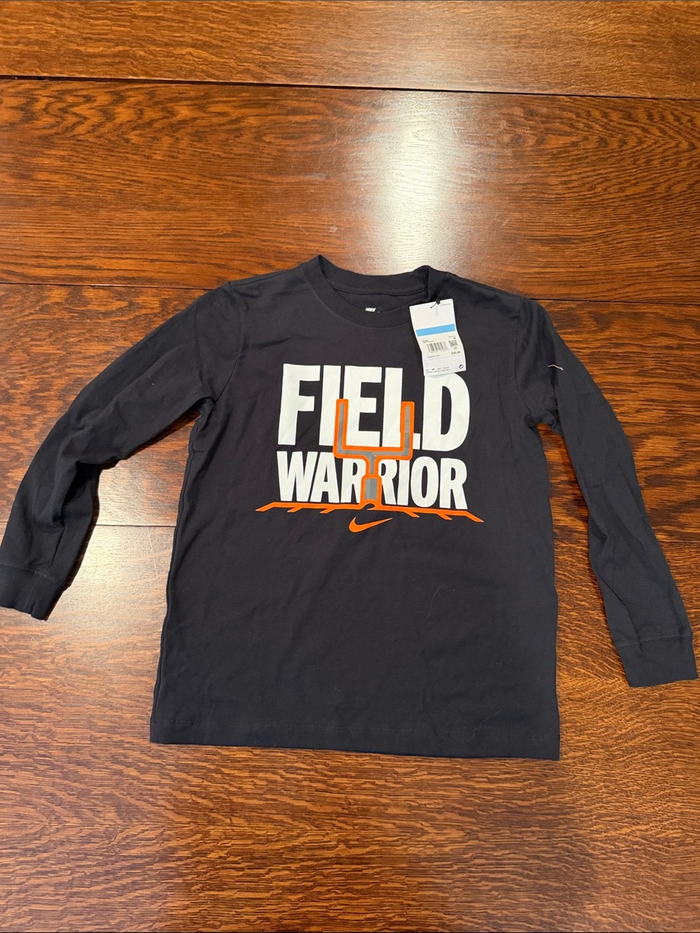 Nike Kids Long Sleeve Tee - Black with White & Orange Graphic football nwt